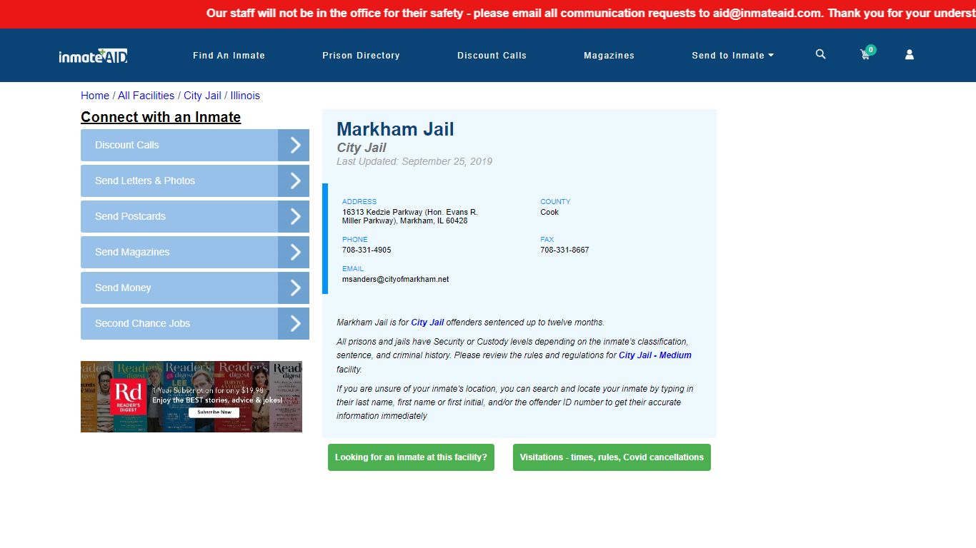 Markham Jail | Inmate Locator